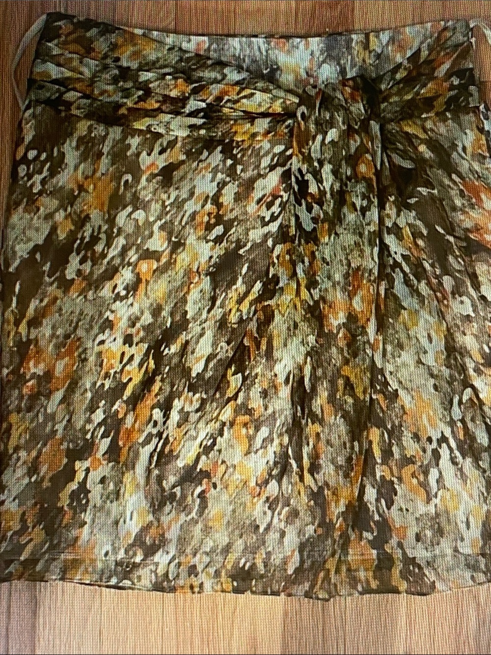 Anne Klein Olive, Mustard & Cream Abstract Print Midi Skirt
